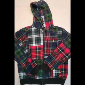 Polo Ralph Men's Patchwork Plaid Fleece Lined Zip up Hoodie